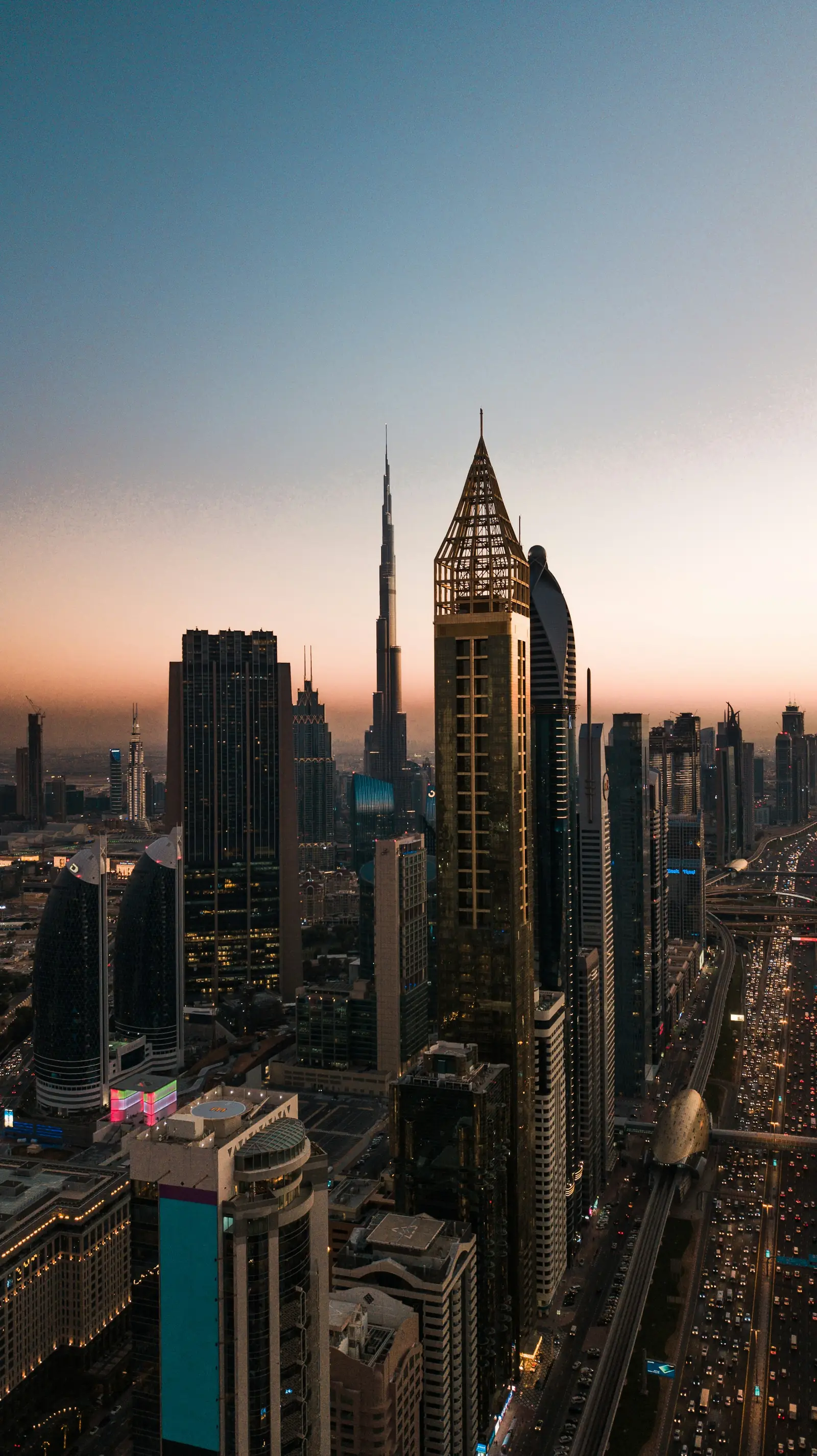 Towers in Dubai at sunset