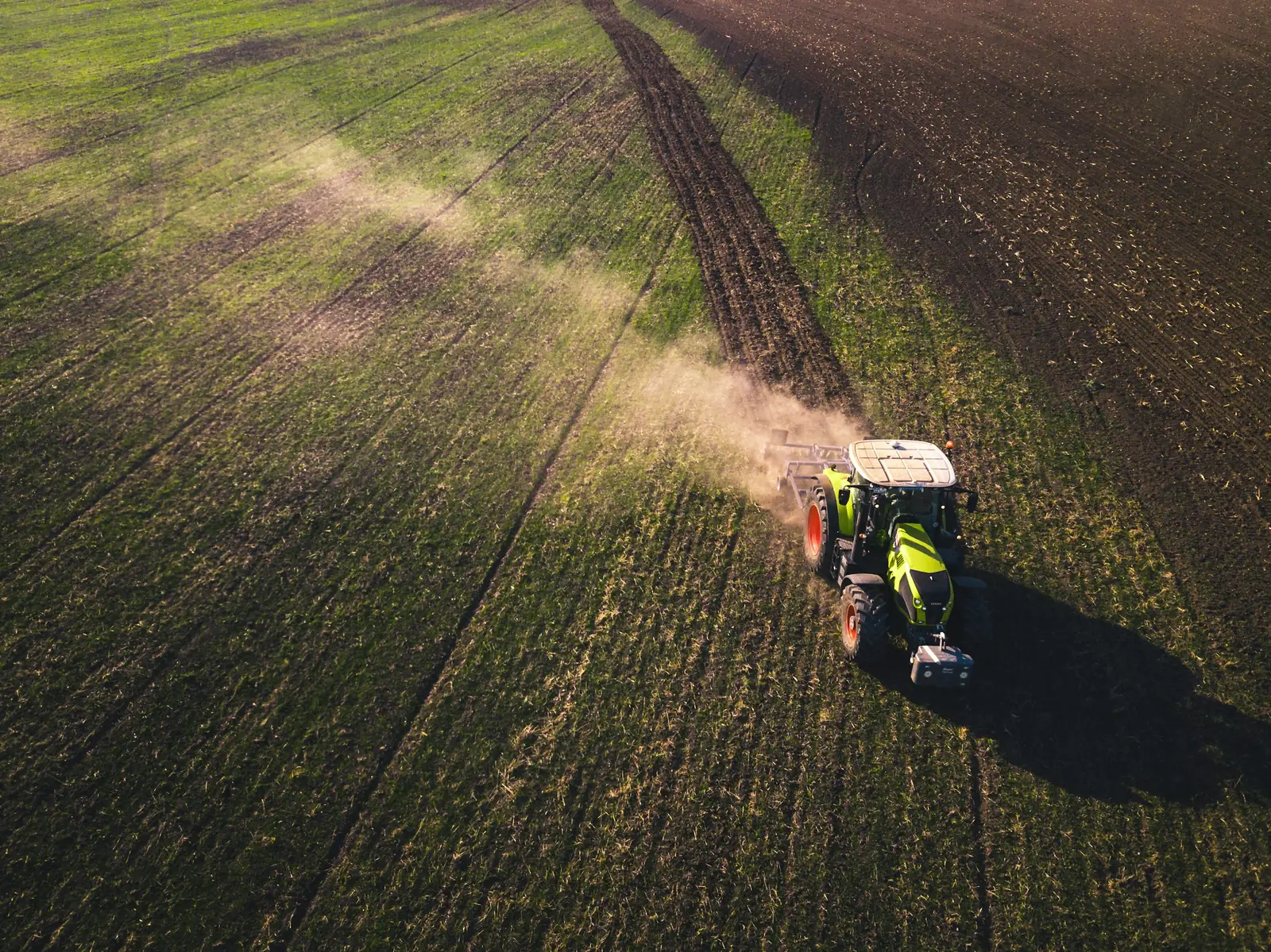 Tractor in a field from above